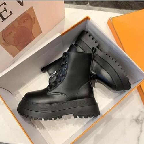 Motorcycle leather boots 2021 autumn boots women thick high heels boots women boots zipper leather boots