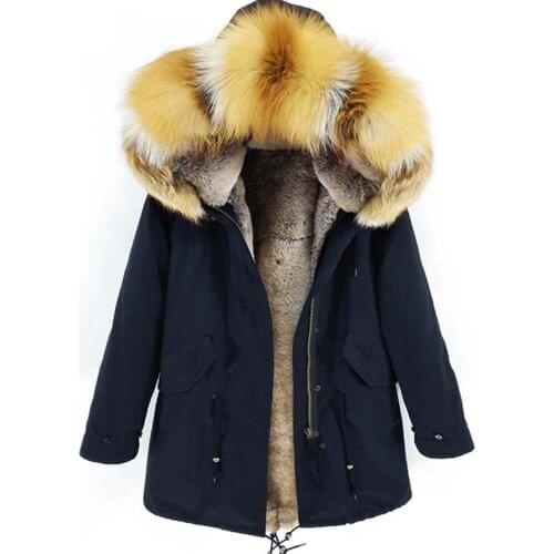 New Men Parka Detachable Faux Rabbit Fur Liner Coat with real and natural raccoon Fox fur collar Fashion Hooded Male Jacket S-7X