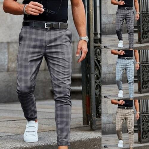 2021 Summer Men Pants Casual Breathable Trousers Skinny Stretch Chinos Pants Slim Fit Plaid Pant Fashion Streetwear Male