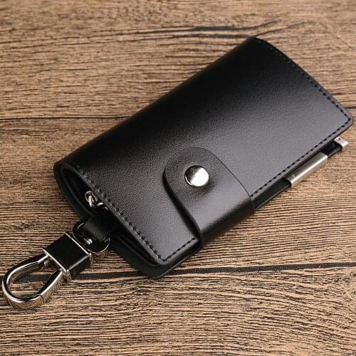 WilliamPOLO Men Key Holder Wallet Small Car Key Organizer Genuine Leather Keychain Bag Cover With Zipper Coin Pocket Mini Purse