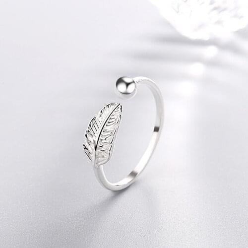 2019 New Arrival Leaf 925 Sterling Silver Finger Rings For Women Korean Feather Plain Polished Ring Fine Jewelry Party Gifts