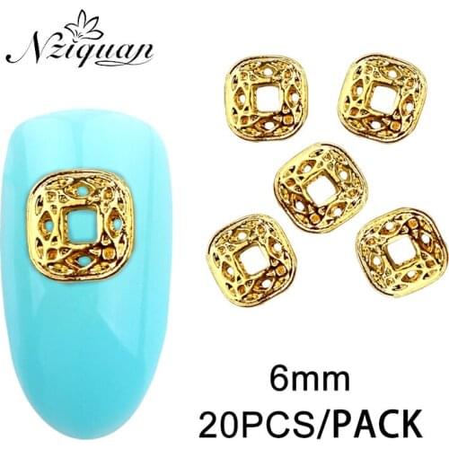 NZIQUAN 20PCS geometric art nail decoration DIY nail decoration four-color metal nail decoration sticker charm alloy 3D nail