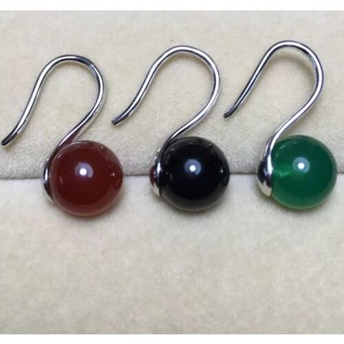 One pair black red green jade round 10mm hook earrings FPPJ wholesale beads nature