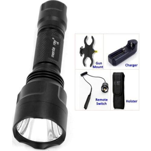 Hunting Set C8 Cree XM-L2 U3-7A LED Warm White 1Mode LED Hunting flashlight +charger/Holster/Gun mount/Remote switch