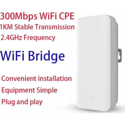 Outdoor Wifi Router 300Mbps Wireless Repeater/Wifi Bridge Long Range 2.4Ghz 1KM Outdoor CPE AP Bridge 24V POE LAN&WAN