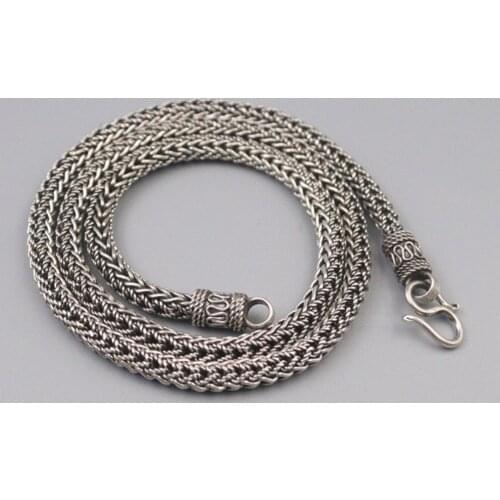 Pure 925 Sterling Silver Necklace Width 6mm Round Wheat Chain Necklace 56cm / 72-73g For Man Gift