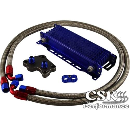 Fit For BMW Mini Cooper S R53 7 Row AN10 Oil cooler+Filter Adapter Hose Kit 02-08 Blue/black