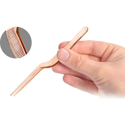 13.9cm/5.47 inch Stainless Steel Rose Gold Professional Chef Plating Tweezer Tongs Serving Presentation Offset Kitchen Tool
