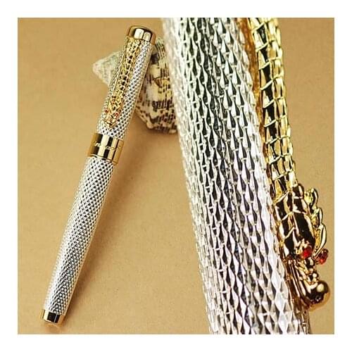Jinhao1200 Silver 18KGP B Nib Fountain Pen Dragon Carved Stationery School&Office Writing Pen