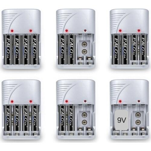 SOONHUA US/UK Plug Mains Intelligent Multi Battery Charger Rechargeable Batteries For AA AAA 9V Sizes NiMH NiCD