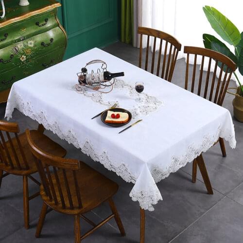 White Tablecloth Table Cover Linen Cotton Rectangular Flower American Fabric TV Cabinet Table Cloth Lace Pattern Modern HM917A
