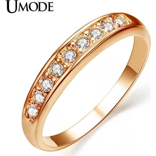UMODE Rose Gold Color Rhinestones Studded Eternity Wedding Rings for Women Femme Jewelries Accessories JR0001A