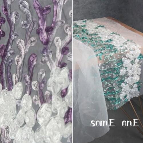 Embroidered Organza Tulle Fabric Water Plants and Flowers Pattern DIY Background Decor Hanfu Skirt Wedding Dress Designer Fabric