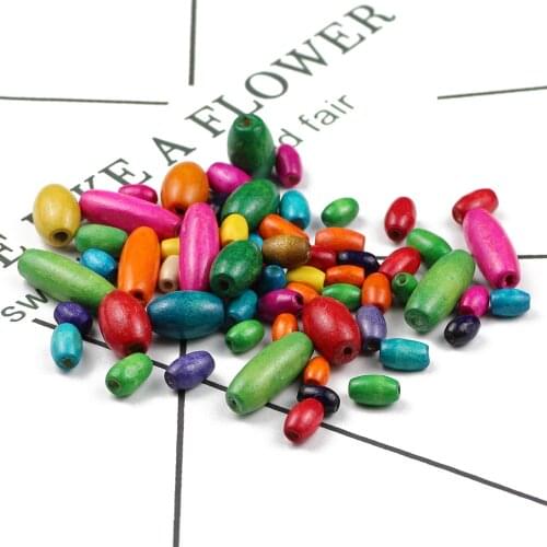 WLYeeS Oval Wooden Beads Mixed colored wood Spacer Loose beads DIY Charm Bracelet Necklace Handmade Jewelry Making accessories