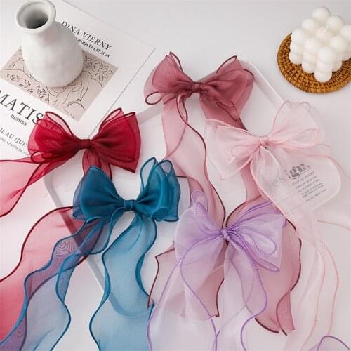Winter Cute Bowknot Long Tassel Hair Clips Sweety Ornament Girls Soft Lace Hairpins Barrettes New Year Gift Kid Hair Accseeories