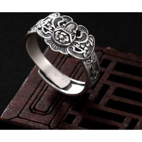 Hot Sale S925 Pure Silver Restoring Ancient Ways Do Old Matte Bats In Front Personality Male Ladies Wholesale Opening Ring