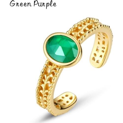 925 Sterling Silver Rings For Women 100% Natural Green Agate Ring Minimalism Anelli Punk Aneis Boho Anillos Rings for Women