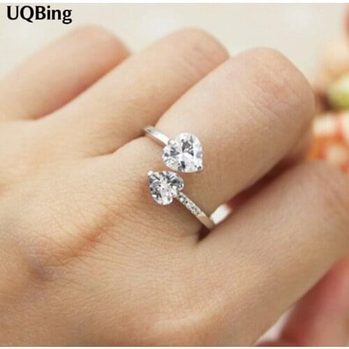 2019 New Fashion 925 Sterling Silver Crystal Zirconia Rings Heart Open Ring For Girl Women Rings Gift Jewelry