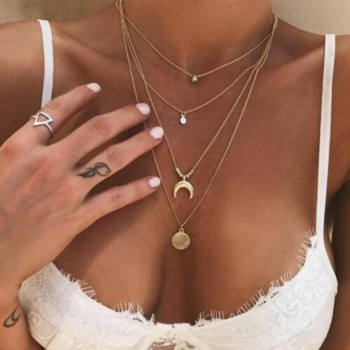 2019 Gold Chain Multi layer Moon Choker Necklace For Women Coin Chocker Necklaces Pendants colar Collares collier femme kolye