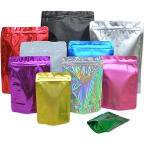 100Pcs 16x24cm Stand Up Glossy Aluminum Foil Zip Lock Heat Seal Packing Bag Zipper Coffee Tea Storage Bag