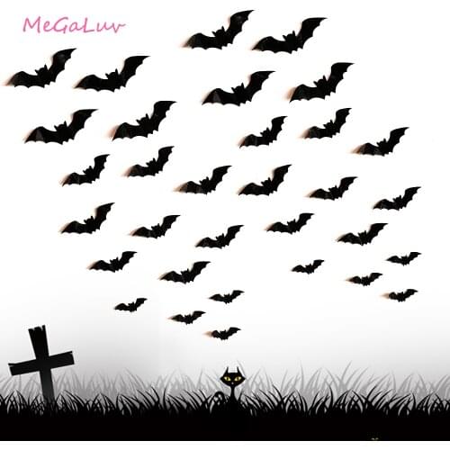 16Pcs Halloween Party Props Decoration Tearable Stickers Bat Wall Stickers Living Room Background Wall Diy Decoration