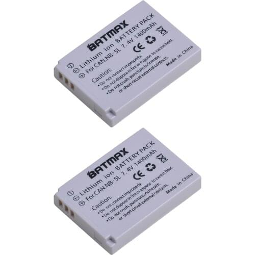 Premium 2-Pack of NB-5L Batteries -1400mAh for Canon PowerShot SX230 HS, SX210 HS, SX200 HS, S100, S110 Digital Camera