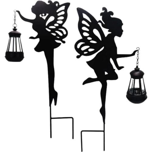 2 Pack Metal Fairy Solar Light Outdoor Decoration Metal Fairy Garden Stake Solar Stake Light for Lawn,Patio or Courtyard