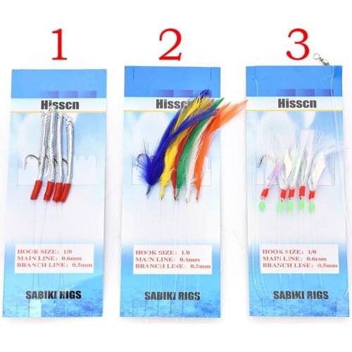 3 Styles 1 Pack Sabiki Soft Fishing Hooks Rigs Bait Jigs Fish Head Soft Bait Artificial Lure Worn Fake Lure Hook String Hook