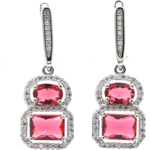 28x12mm European 7g Design Created Green Tsavorite Garnet Pink Tourmaline Peridot 925 Sterling Silver Earrings