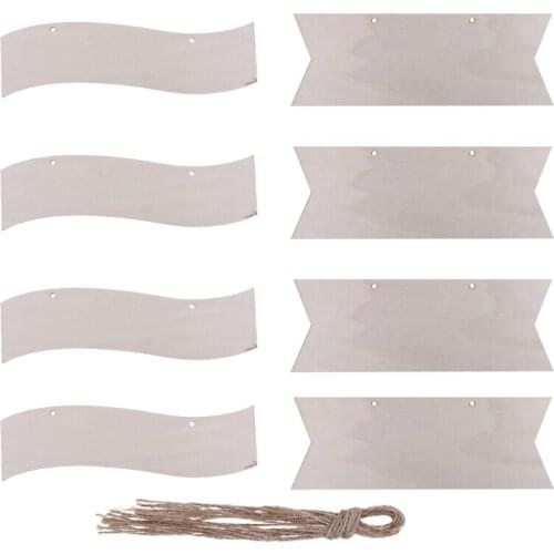 8 Pcs Arrow + Wavy Shape Wooden Blanks Hanging Tag Sign Unfinished Slices Chips 19QB