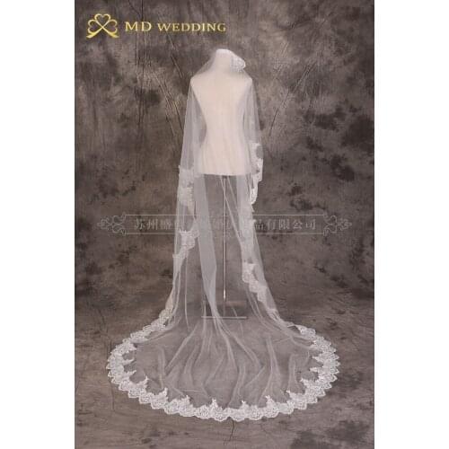 Free Shipping Hot One Layer Appliqued Cathedral 3m Long Bridal Veil Wedding Veil Comb Lace Mantilla Wedding Accessories MD3040