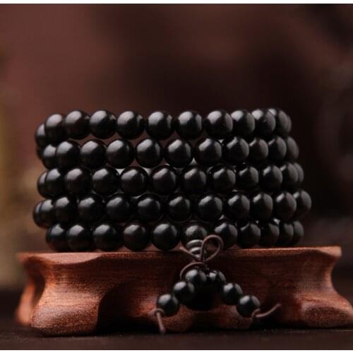 Indonesia hand polished ebony ebony beads bracelet bracelet beads purple Tan 108 men and women