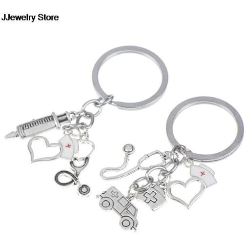 Creative Stethoscope Teaching Building Ambulance Keychain Fashion Graduation Gift Nurse Cap Medical Needle Syringe Charm Keyring