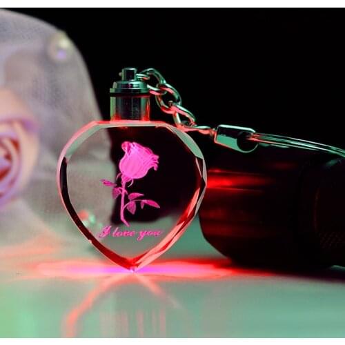 Fairy Crystal Rose LED Light Keychain Love Heart Key Chain Ring Keyring For ValentineS Day Gift