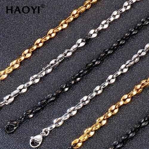 5mm Coffee Beans Link Chain Necklaces For Men Stainless Steel Rope Silver Gold Black Link Chain Necklace Fashion Hip Hop Jewelry