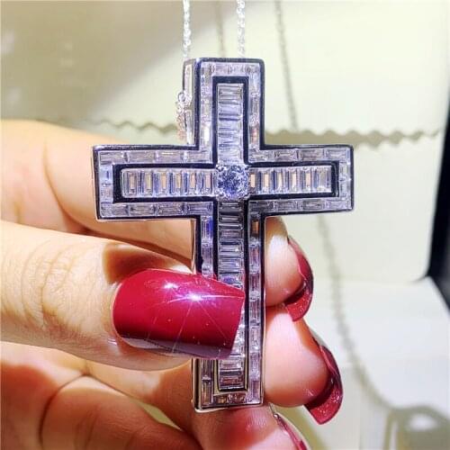 Luxury Long Cross Pendant Necklace 925 Sterling silver T Shape zircon Cz Stone Cross Pendant for Women Men Party Wedding jewelry