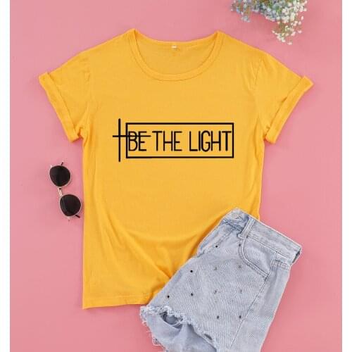 Be The Light Top Tees Ian Faith Hope Blessed Believe Short Sleeve Black Cotton Funny Letter Print Graphic Crewneck Tshirt
