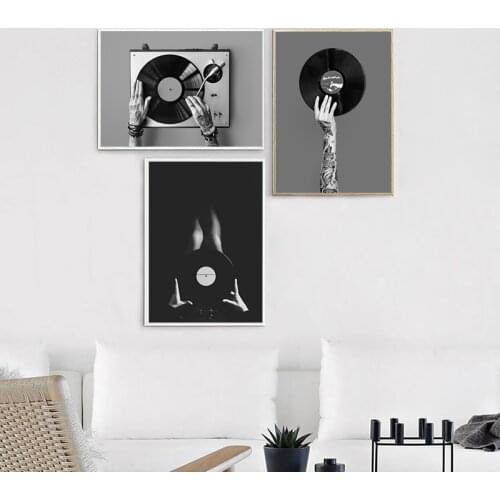 Black and White Vinyl Record Photo Poster Canvas Painting Vintage Music Wall Art Prints Musician Gift Music Studio Decor Picture