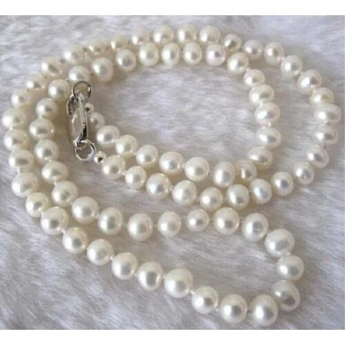 Long 32" 7-8mm Real Natural White Akoya Cultured Pearl Hand Knotted Necklace