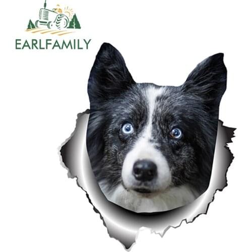 EARLFAMILY 13cm x 11.1cm 3D Border Collie Car Sticker Torn Metal Dog Car Decal Reflective Stickers Waterproof Bumper Accessories