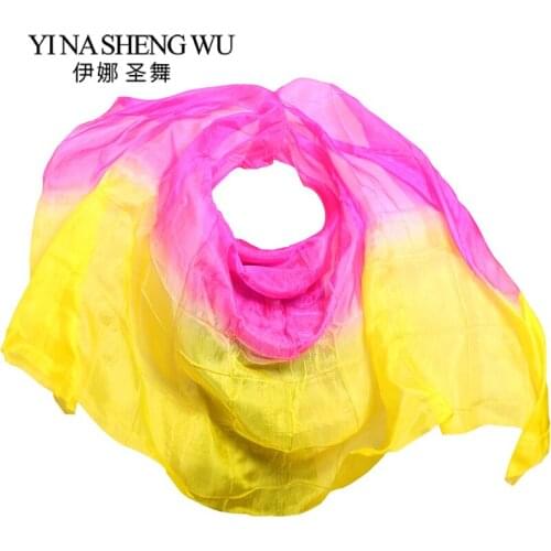 Silk Belly Dance Veil Dance Veil Shawl Scarf Rose+Yellow Color Dance Practice Performance Props 250/270*114 cm Belly Dance Veil