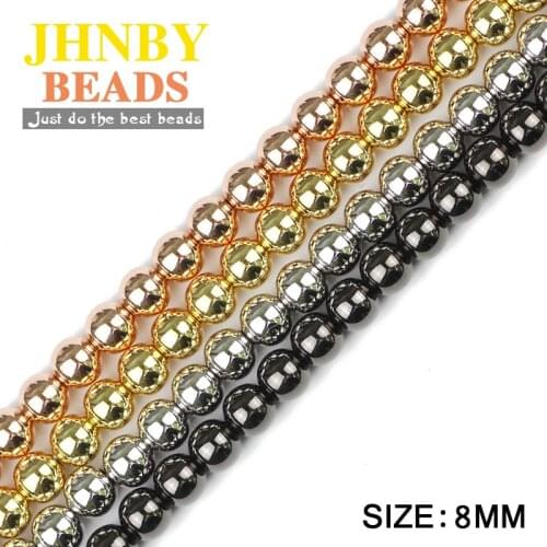 JHNBY Copper Spacer beads 30pcs 8mm Rose Gold/Gun black Color Round Loose beads Jewelry bracelet Findings making DIY Wholesale