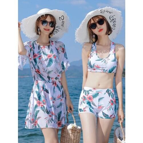 Conservative Korean Style Swimsuit With Short Womens Bathing Suits Swim Skirt Dress Swimwear Large Size 3 Piece Bikini Set