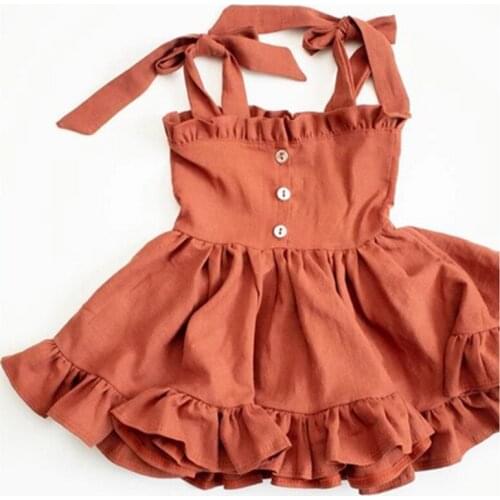Summer Lovely Baby Girls Princess Dress 2 Colors Solid Ruffles Sleeveless Button A-Line Mini Sundress 0-24M