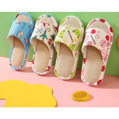 Girls Slippers Summer Flip Flop Childrens Sandals Cartoon Aircraft Boys Home Slippers Kids Breathable Flax Slippers