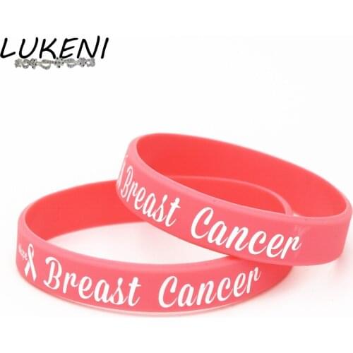 LUKENI 50PCS Breast Cancer Awareness Silicone Wristband Pink Medical alert Silicone Bracelets&Bangles Gifts Wholesale SH180
