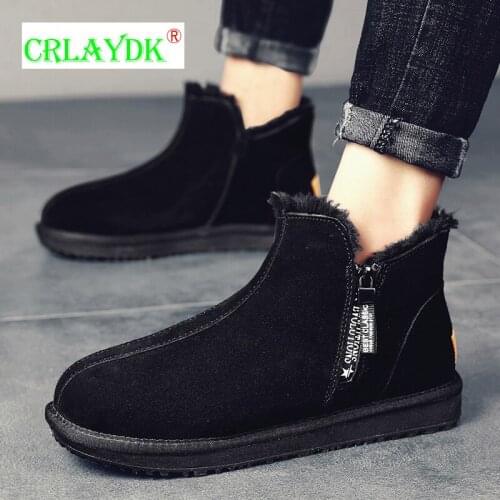 CRLAYDK Fashion Mens Women Snow Boots Winter Cotton Shoes Casual Trending Zipper Couple Fur Warm Elderly Walking Sneakers