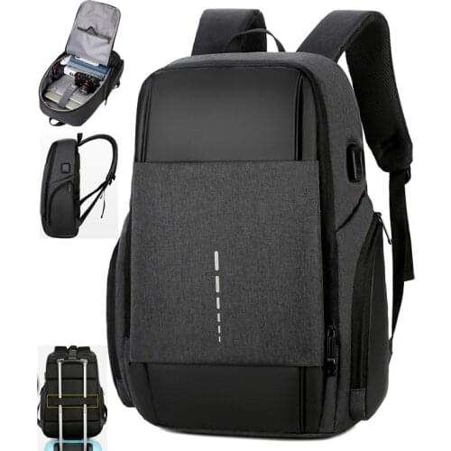 Fashion Black Backpack For Men USB Headphone Port Schoolbag Waterproof College Rucksack 15.6 Inch Computer Bags Business Daypack