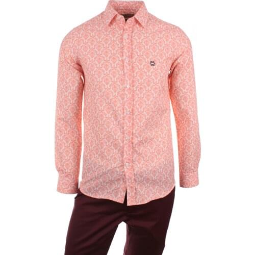 Gentilbay Mens Pattern Digital Printed Cotton Coral Slimfit Long-Sleeve Sport Classic Shirt DPD069