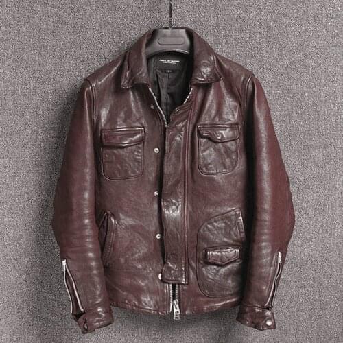 2020 New Motorcycle Genuine Leather Jacket Men Sheepskin Coat Slim Fit Real Leather Jackets Casual Chaqueta Cuero Hombre KJ2312